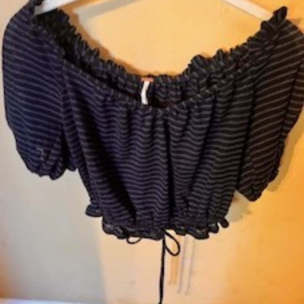 NEW Free People Black Grey Striped Cropped Shirt, Size XS